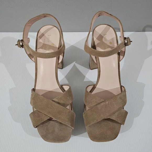 Kate Spade Delphi Platform Sandal Heel Roasted Almond Tan Suede Size 10 - Picture 7 of 13